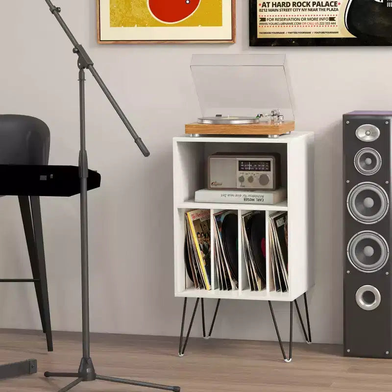Costway 3-Tier Record Player Stand with Charging Station Shelf & 4 Dividers for Bedroom