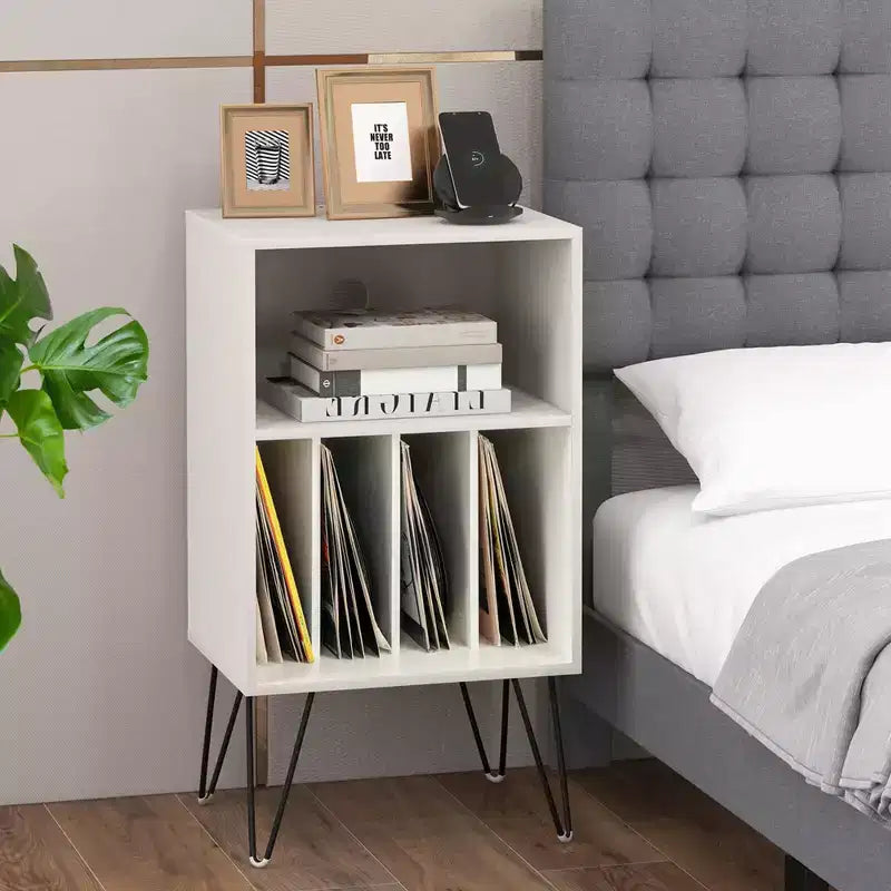Costway 3-Tier Record Player Stand with Charging Station Shelf & 4 Dividers for Bedroom