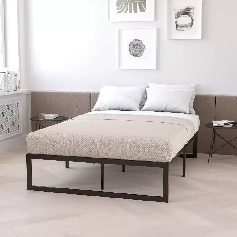 Emma and Oliver 14 Platform Bed Frame & 12 Mattress in a Box - No Box Spring Required
